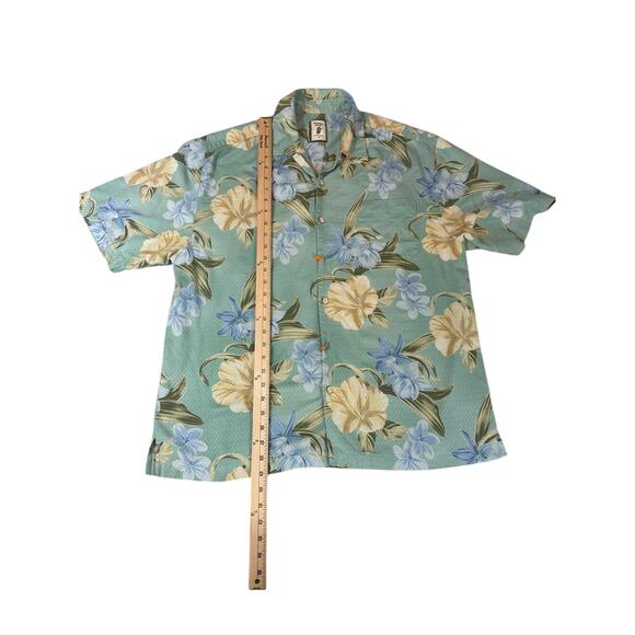Jamaica Jaxx 100% Silk Green Floral Mens Hawaiian Shirt, Large - Picture 4 of 5